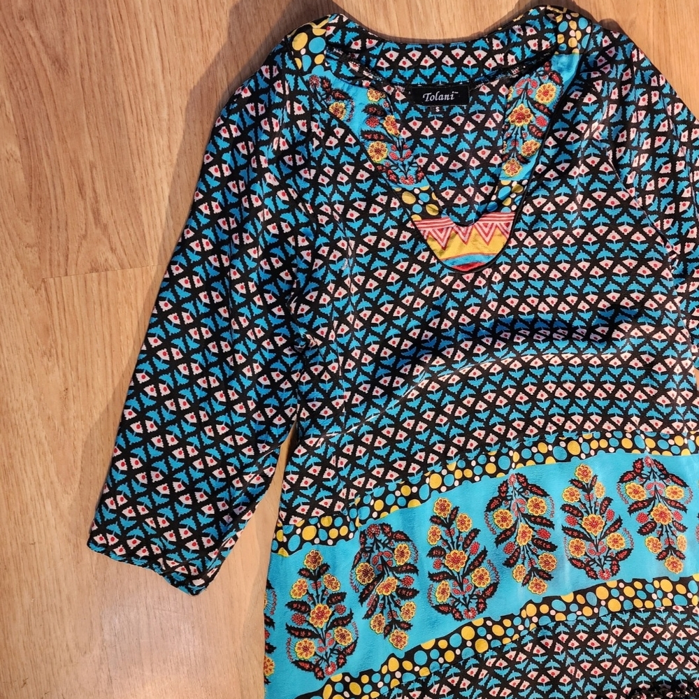 Tolani Blue Black Raglan Sleeve Dress